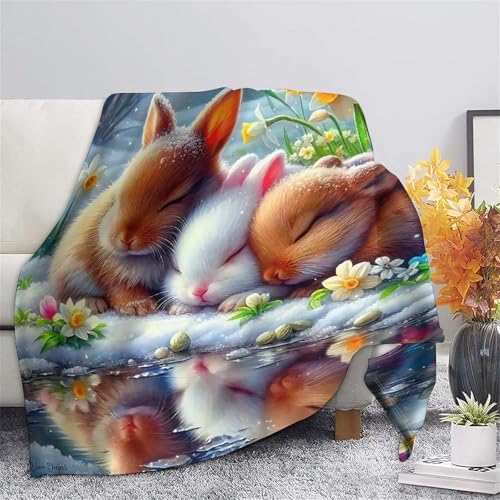 Couverture lapin impression 3D plaid lit microfibre douce 127x152cm