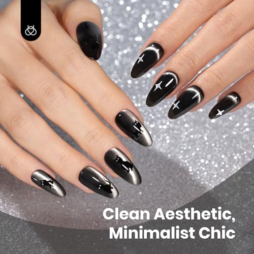 Image of Beetles Black Cat Eye Gel Polish, 15ML Black Glass Cat Eye Glitter Gel Polish with Magnet Shimmer Translucent Sheer Color Soak Off UV Midnight Sands Series French Nail Art Dsign Gift for Women