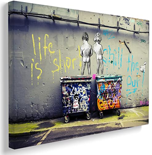 Street Graffiti Art Wall Decor Banksy Canvas Wall Art Framed Life Is Short Chill The Duck Out Graffiti Poster Prints Colorful Picture Artwork Peeing Boy Painting For Bathroom Decoration - 12X18 Inch #TOP12