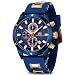 Men Business Watch, MINI FOCUS Quartz Chronograph Watches (Blue, Three Eyes, Sport) Silicone Band Strap Fashion Wristwatch for Men Gift