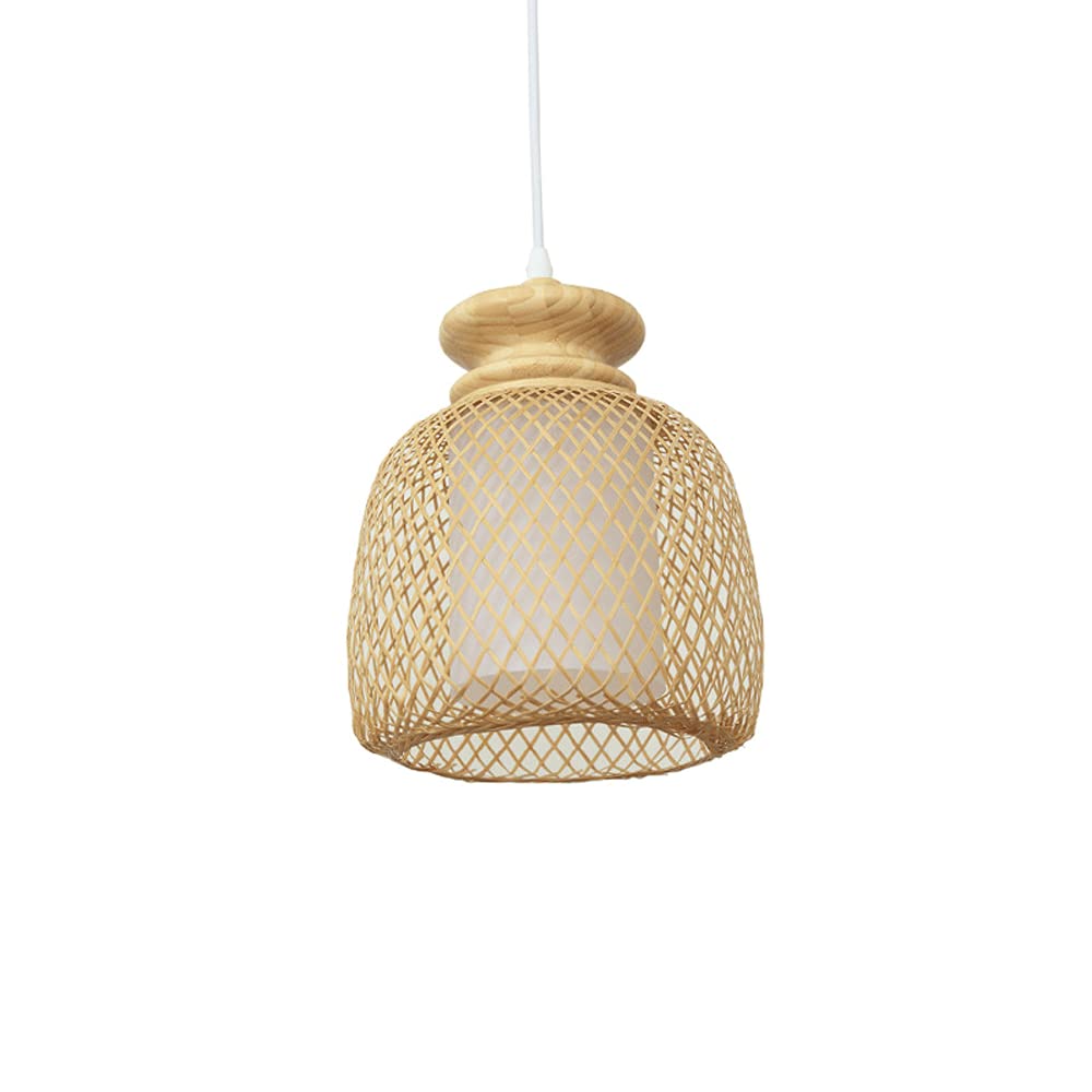Lampa wisząca LED E27, ręcznie tkana bambusowa latarnia z naturalnego rattanu, bambusowy klosz, hotelowa herbaciarnia dekoracyjna lampa (1 szt., 23 cm)