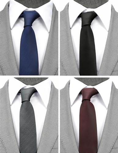 Image of Skinny Solid Ties for Men, 2.5 inch Slim Plain Neckties 4-Pack