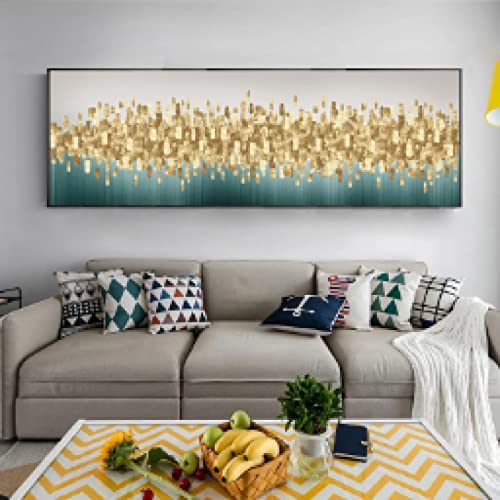 Tableau abstrait vert et or affiche moderne salon 70x210cm - 2