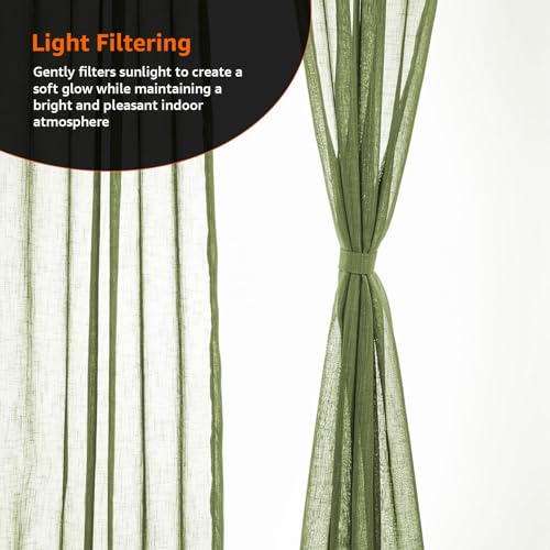 Image of Amazon Basics - Sheer Door Curtains | Light Filtering | 5 Feet | Set of 2 | Plain Design | for Living Room, Bedroom & Balcony | 115 cm x 150cm, Color - Green