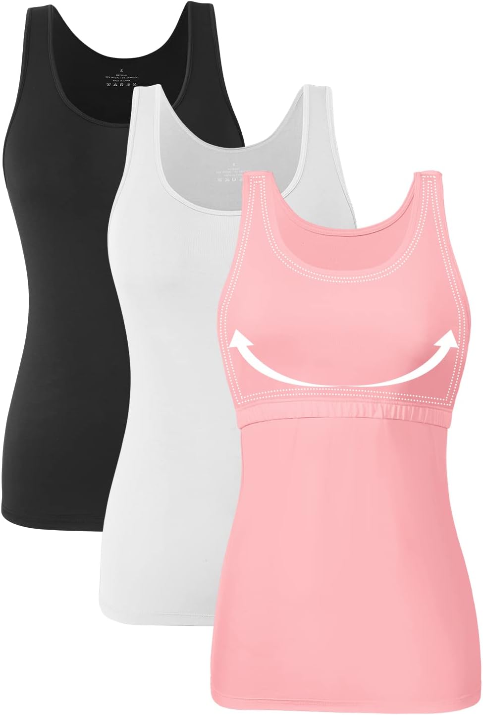 Orrpally Basic Tank Top with Bra for Women Cotton Shelf Bra Undershirt Cami Tank Tops 3-Pack