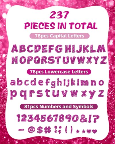 Image of 237 Pcs Glitter Bulletin Board Letters, Numbers and Punctuation 4 Inch | Cut Out Letters for Bulletin Board Decorations, Poster Board Letters Alphabet Cutouts for Classroom Wall Decor (Hot Pink)