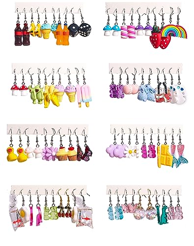 40 Pairs Quirky and Cute Earrings for Women - Dangling Animals, Mushrooms, and More!