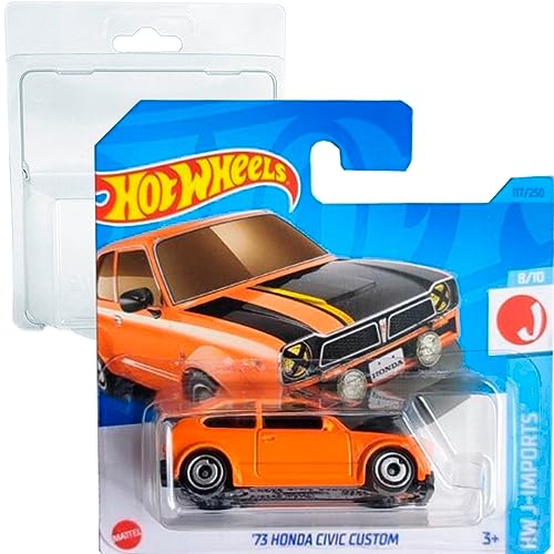 Hot Wheels '73 Honda Civic Custom HW J-Imports 8/10 (117/250) Naranja HKK67 Short Card Mattel 2023 + Blister & Card Protector Pack Friki Monkey