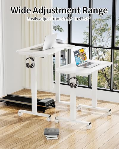 Image of Okin Electric Standing Desk 31.5x19.7 Inches Small Computer Desk-Whole Piece Stand up Desk with Wheels Gaming Rolling Home Office Desks, White