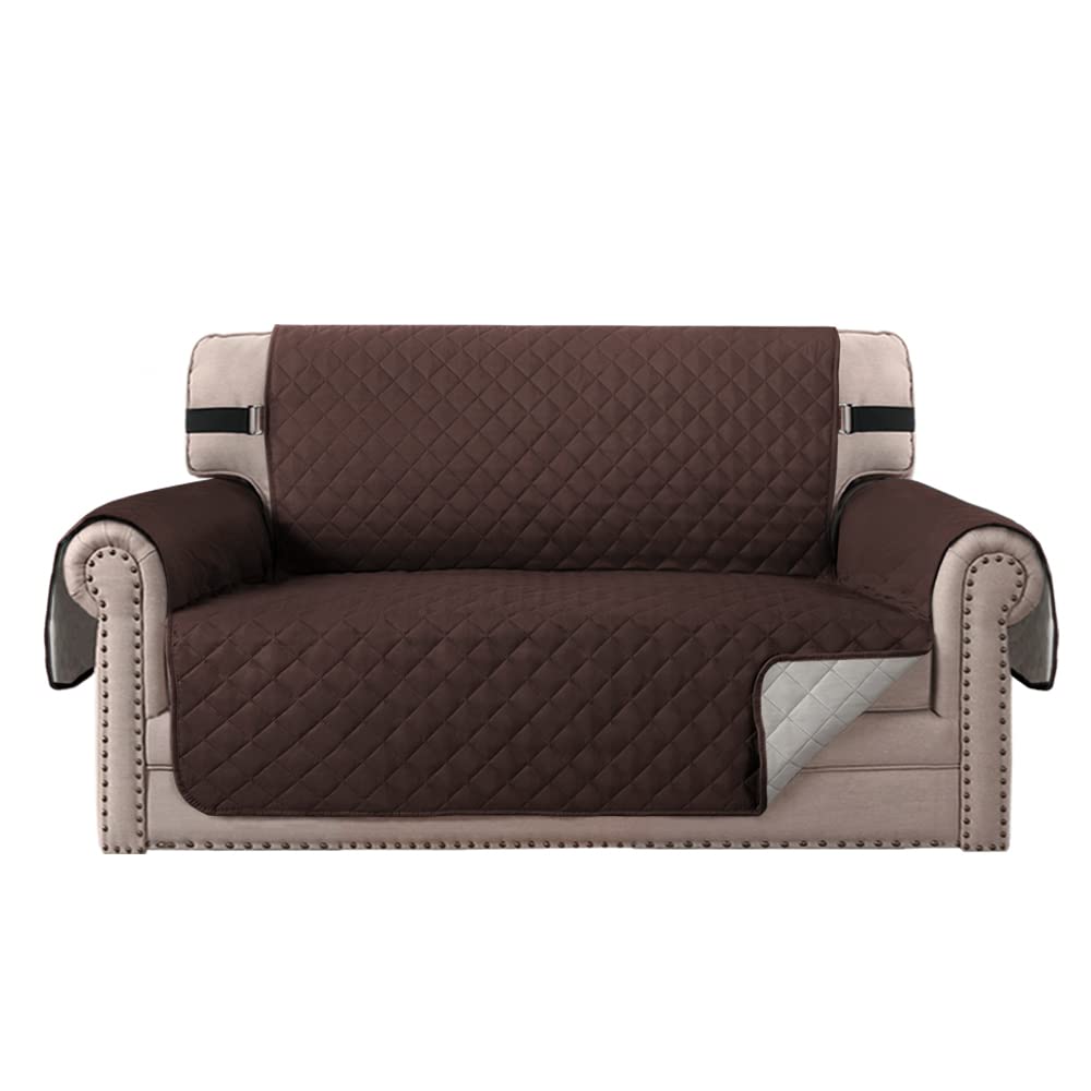 Topchances Sofa Covers Loveseat Couch Covers Waterproof Sofa Slipcover for Sectional Sofa Chaise Reversible Furniture Protector with Elastic Straps for Dogs Cats (Brown