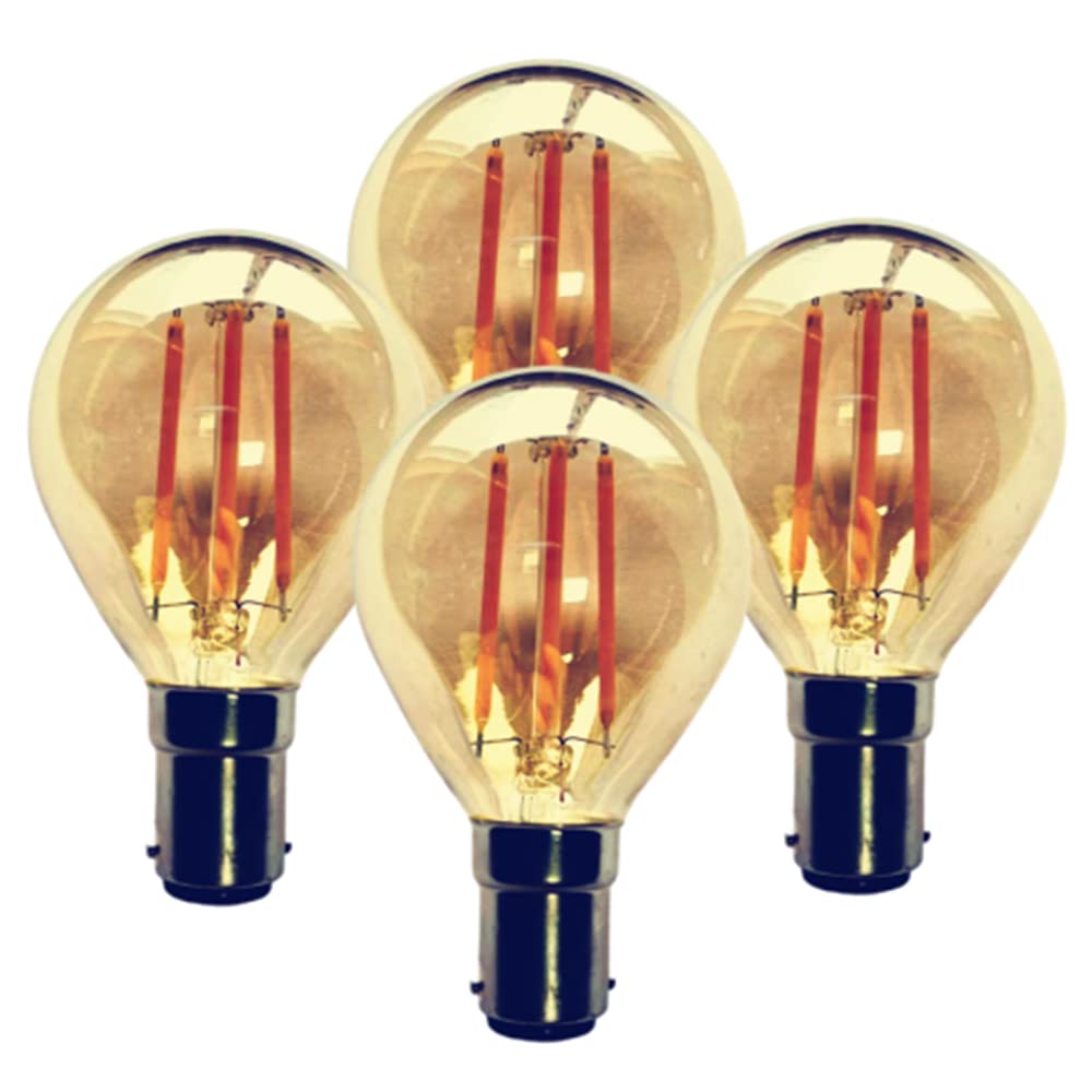 Royalux 4Pack Dimmable LED Vintage Filament Antique Edison Light Bulb 4W B15d BC Golfball G45 Amber/Golden Great Mood Warm Glow Energy-Saving No Flicker