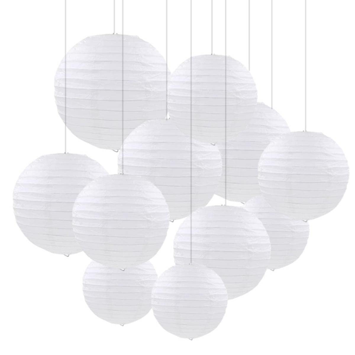 10 pz/set Formato Misto (10 cm, 15 cm, 20 cm, 25 cm, 30 cm) Lanterne di Carta Bianca Oro Cinese Lampion Palla Per La Festa Nuziale Compleanno Decor-Bianco
