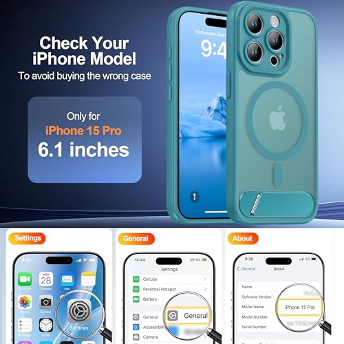 AMILIFECASES Magnetic Compatible with iPhone 15 Pro Case, [Built-in Kickstand][Full Camera Protection][Compatible with MagSafe][Anti-Fingerprint] Shockproof Phone Case for iPhone 15 Pro 6.1",Lake Blue by AMILIFECASES - Used condition - Image 2