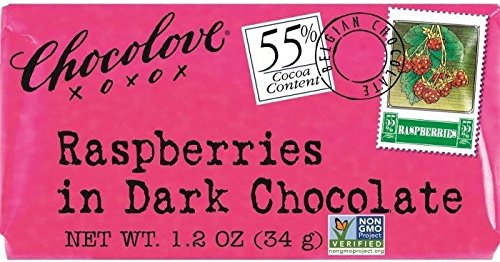 Chocolove Raspberry in Dark Chocolate, Non-GMO, 1.3 Oz Mini Bar (Pack of 12)