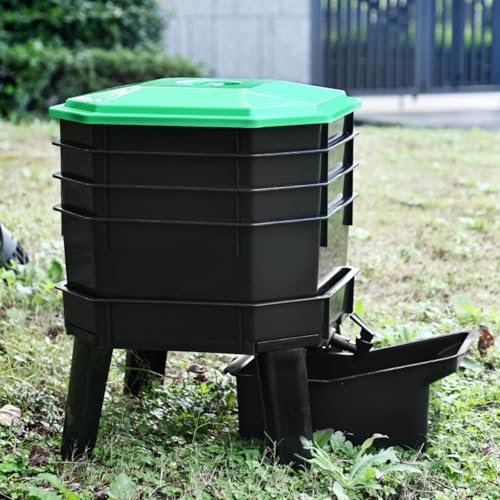 NIGOEコンポスト ミミズの養殖 コンポスター 4層 ブラック 大容量 家庭用 有機肥料 堆肥製造器 生ごみ処理器 家庭菜園 生ゴミ 落ち葉処理 防カビ 脱臭 耐腐食性 屋外 庭 畑 ガーデニング (ブラック)