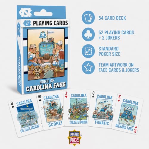 Image of Masterpieces Officially Licensed NCAA UNC Tar Heels Playing Cards for Fans - 54 Card Deck for Adults