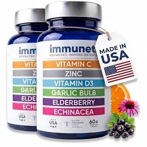Immuneti Advanced Immune Support Doctor Formulated 6-in-1 Daily Immunity Supplement Made in USA With Vitamin C D3 Zinc Elderberry Garlic & Echinacea - Vital Nutrients & Antioxidants (2)