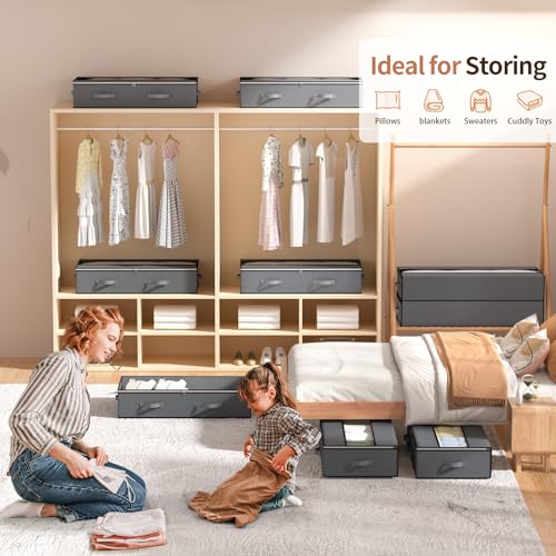 GoMaihe Unterbettkommode 6 Stück mit Verstärkten Griff und Sichtfenster, Unterbett Aufbewahrungsbox Faltbare Aufbewahrungstasche für Bettdecken Kleidung Kissen Decken Unterbett Aufbewahrung Organizer