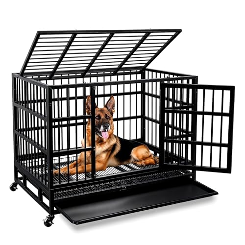 Heavy Duty Large Dog Crate with Doors and Wheels