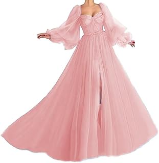 Long Sleeve Prom Dress for Women Sweetheart Tulle Ball Gown with Slit Appliques Princess Formal Evening Gowns