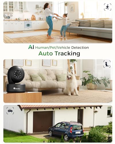 Ctronics 4K Innen &Uuml;berwachungskamera, Auto-Tracking, AI Personen-/Haustiererkennung, 2,4/5GHz WLAN, 256GB TF/Cloud, FTP/NVR/NAS, Nachtsicht, App & PC, 24/7, 355&deg; Schwenken, 120&deg; Neigen