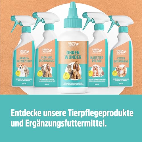 Green Hero Ohrentropfen 200 ml | Bei Ohrmilben und Entzündungen für Katze und Hund unterstützt die Ohrenpflege, den Regenerationsprozess der Haut | Mittel gegen Juckreiz bei Hefepilz & Ohrenentzündung