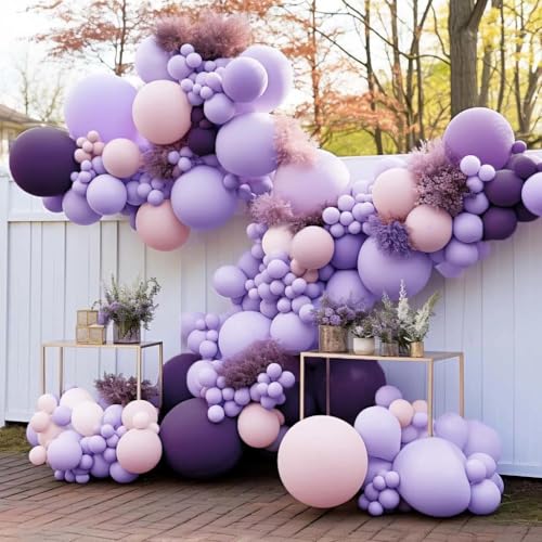 Image of Dark Purple Balloons Double Stuffed Purple Balloon Garland Pastel Lavender Balloons Different Sizes Latex Plum Balloon Arch Kit For Birthday Baby Shower Bachelorette Hotel Transylvania Encanto Party