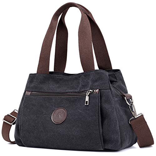 DOURR Hobo Handbags Canvas Crossbody Bags for Women, Multi Compartment Tote Purse Medium Satchel (Black) by DOURR - Used condition - US$18.19