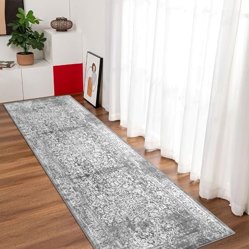 vivorug Runner Rug 2'x7' Vintage Washable Non-Slip Runners for Hallways Kitchen Entryway Laundry Room Carpet Hallway Runner Grey