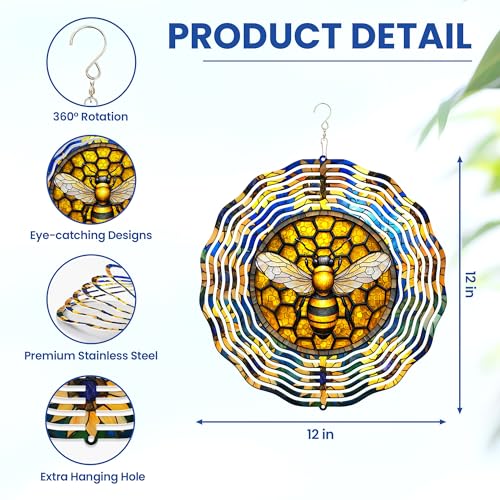 Image of FLAGWIX Bee Wind Spinner, 12 in Stainless Steel Garden Decor