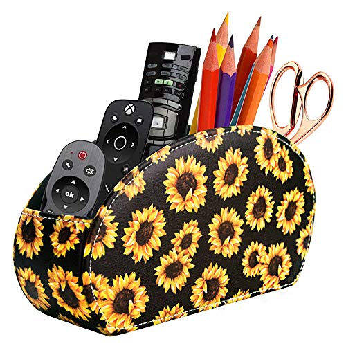 Sunflower Remote Control Caddy/Holder with 5 Slots, PU Leather, TV Controller Holder, Remote Caddy O