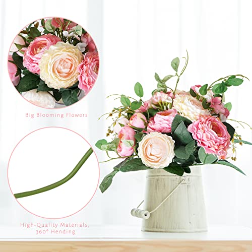 7 Pcs Artificial Flowers Pink Roses, Fake Flowers for Wedding Decoration, Outdoor Bride Bouquet Silk Plastic Flowers Home Decoration faux flowers, DIY Fake Plants, silk flowers for Vase Decorative - Image 6