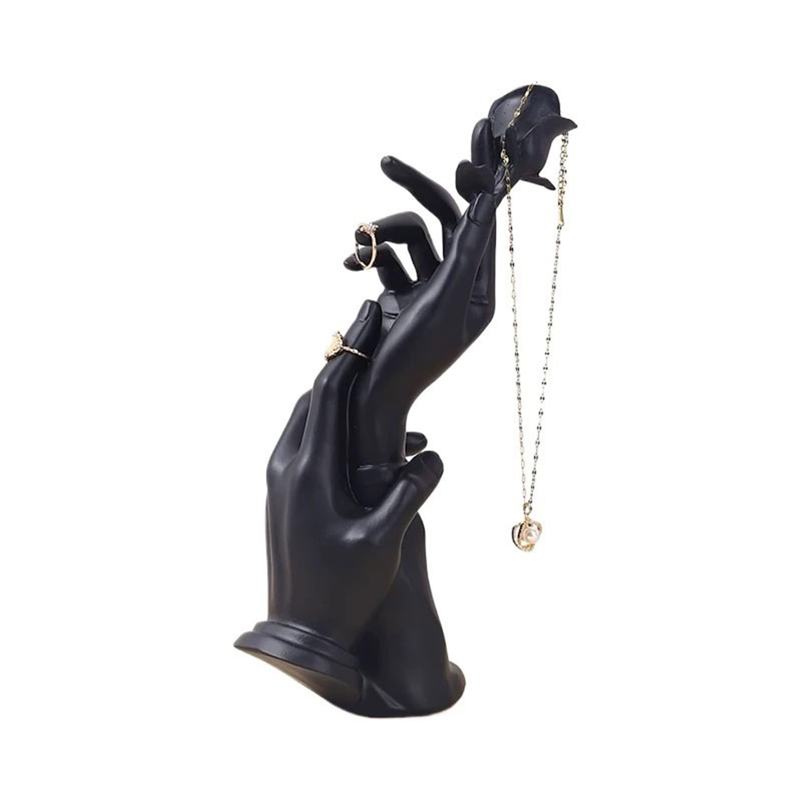 FAJNUZI2024 Jewellery Display Stand Artistic Interlocked Double-hand Resin Jewelry Display Stand Rings Holder(Black)