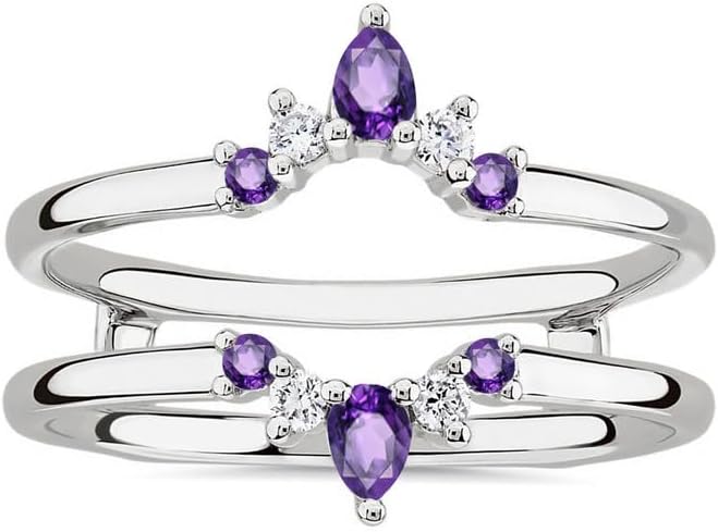 Purple Amethyst & White Diamond Crown Shaped Enhancer Guard For Women, 14k Gold Finish Amethyst Wrap Ring, Engagement Ring