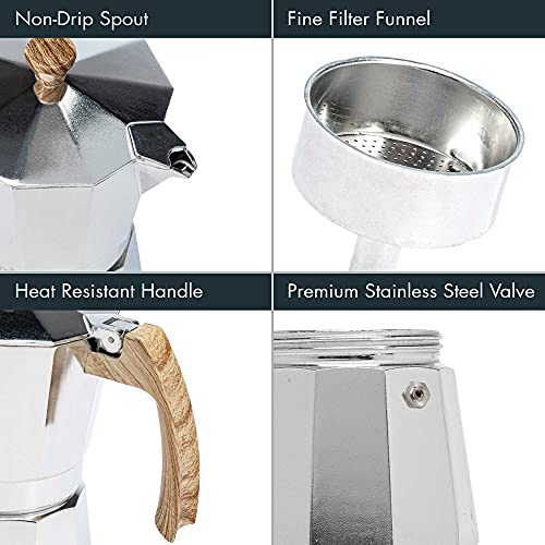 Image of Primula Aluminum Stove Top Espresso Coffee Maker, Percolator Coffee Pot for Moka, Cuban Coffee, Cappuccino, Latte and more, Perfect for Camping, 6 Cup, Polished