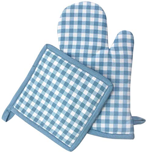 Juego de manoplas de cocina en color azul para hornear cómodamente en el día a día
