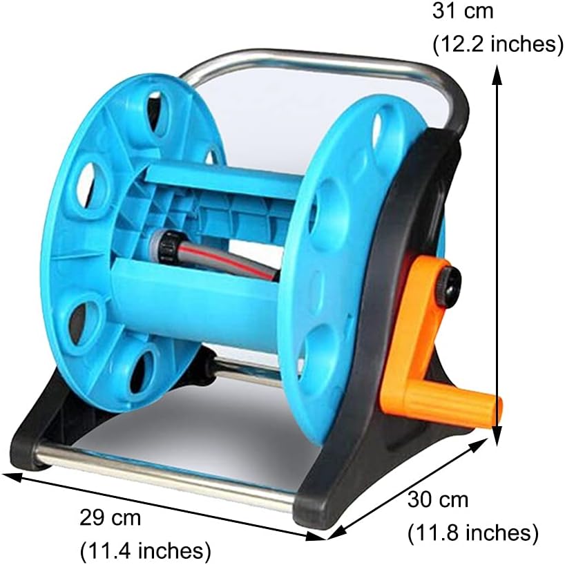 Garden Hose Reel Cart Portable Thickened ABS Hose Caddy Household Car Wash to Clean Garden Hose Holder Gardening Irrigation Storage Tool (Color : Blue Size : Hose Reel) (Blue +DN15 15m Yellow Pipe)