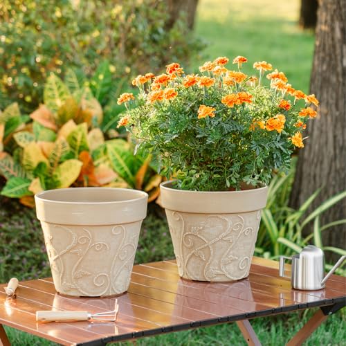 image for Melphoe Plant Pots Indoor with Drainage & Saucer, 2Pack 10 inch Flower