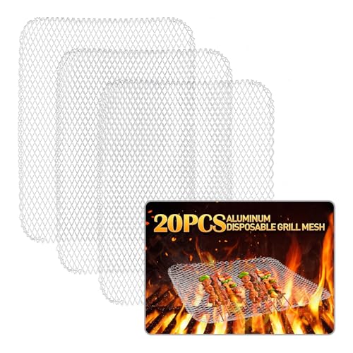 PRC STANDARD Disposable Grill Topper 16x12 Inch Grill Mesh Mat Disposable Pans Non-Stick BBQ Aluminum Mats for Outdoor Grills Easy to Clean (20)