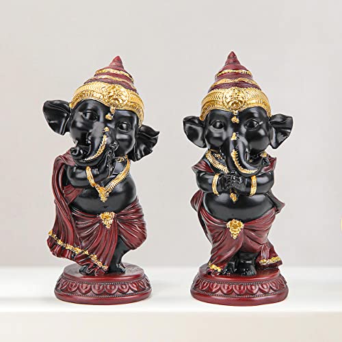 Smadeer Ganesha Statue For Home Decoration,Elephant God Ganesh Statues And Sculptures For Bookshelf Table Desk Indoor Shelf Decor Accents,Set Of 2 Hindu Ganesha Figurine Meditaion Antique Red And Gold #TOP7
