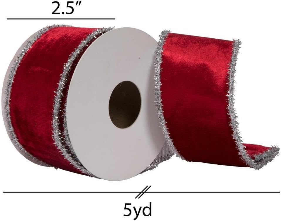 Vickerman 2.5" x 5 Yards Red Viscose Velvet Double Fused Ribbon.