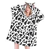 Wearable Blanket Hoodie for Adult,Oversized Sherpa Fleece Blanket Hoodie for Women Men,Cow Print