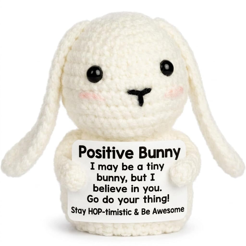 Cute Crochet Bunny Doll, Emotional Support Gift, Positive Handmade Crochet Gifts for Women, Soft Rabbit Gifts for Rabbit Lovers, Warm Comfort Present for Daily Relief Women Girls Birthday Christmas