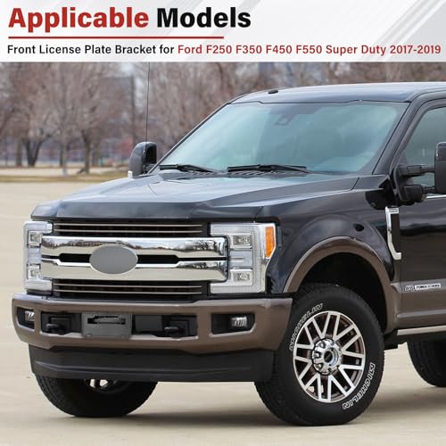 Image of License Plate Bracket Accessories for Ford F250 F350 F450 F550 Super Duty 2017 2018 2019, Front Bumper License Plate Holder Replacement Frame Black Mount, Easy Installation