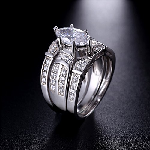 MABELLA Trio Sterling Silver Cubic Zirconia CZ Marquise Wedding Ring Set Anniversary for Women4