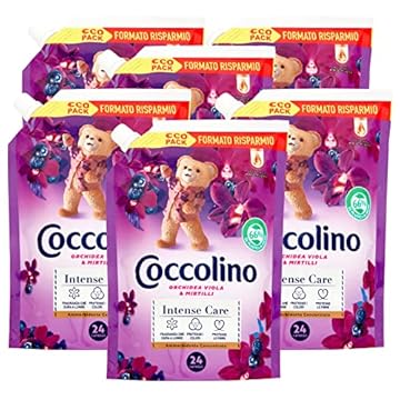 6x Coccolino Intense Care Ammorbidente Concentrato Profumo Orchidea Viola e Mirtilli 144 Lavaggi Totali - 6 Flaconi da 600 ml Ognuno