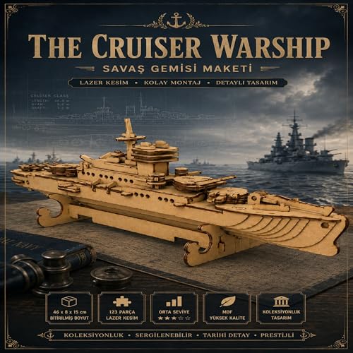 AlgWoodDesign The Cruiser Warship Ahşap Maket Seti 123 Parça, Dıy Savaş Gemisi Koleksiyoner Modeli