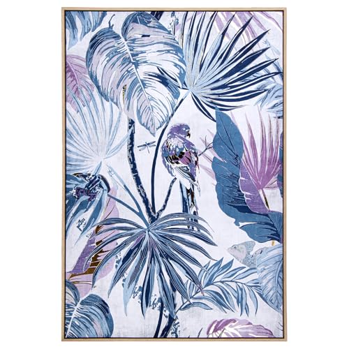 CUADRO LIENZO MARCO MADERA NATURAL 80X120CM FLORES Y PAJARO_EXT:82,6X4,3X122,6CM