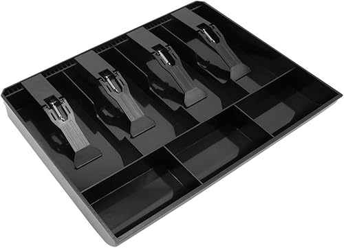 Miniatura 2 de Bandeja para cajón de caja registradora con 4 compartimentos para billetes3 monedas para almacenamiento de dinero, color negro