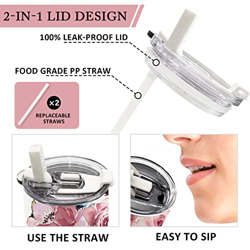 Zzkol Floral Flowers Tumbler With Lid And Straw, Rose Peony Stainless Steel Travel Coffee Cup, Birthday Mug Gifts For Women, 20Oz Double Wall Vacuum Insulated Tumbler #TOP3